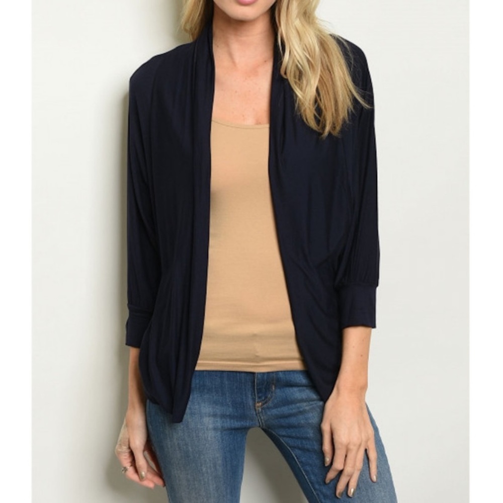 NEW Navy 3/4 Sleeve Jersey Cardigan